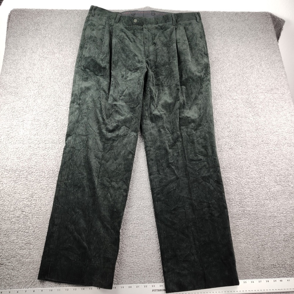 J. Peterman Cotton Pants Mens 41x32 Duca Visconti Corduroy Green Pleated EUC